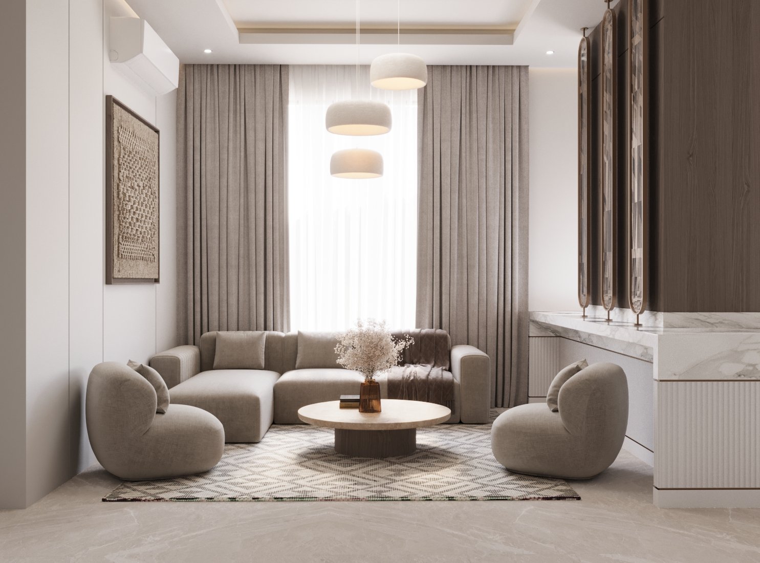 فيديو لتصميم غرفة صالة شقة فندقية من تصميم شركة مكان للتصميم العقاري في المدينة المنورة – للاتصال بنا 0599303838