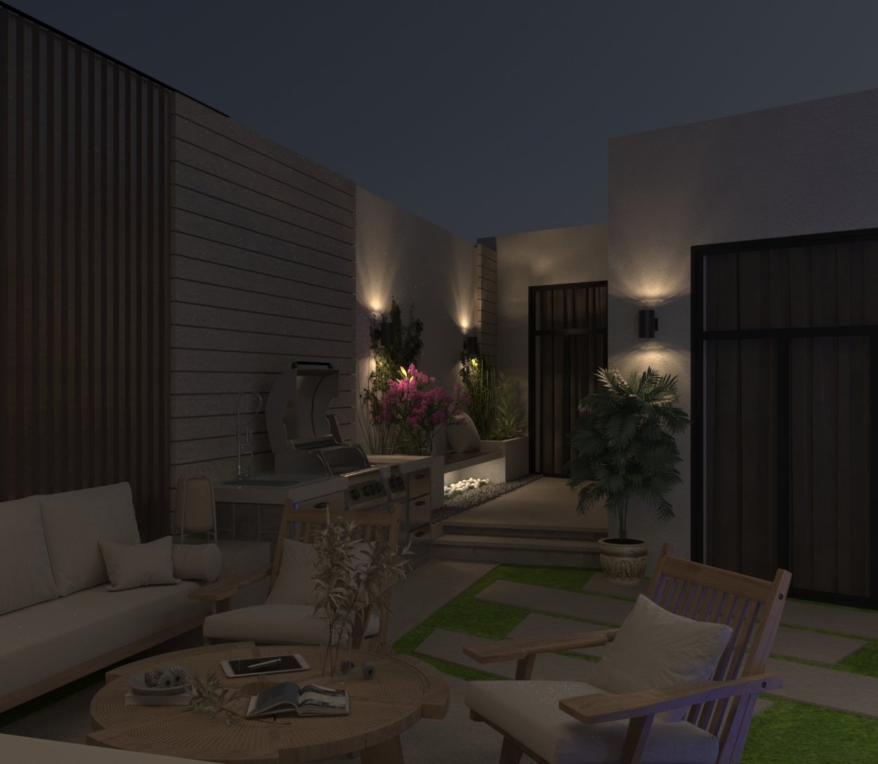 فيديو لحديقة فيلا من تصميم شركة مكان للتصميم العقاري في المدينة المنورة – للاتصال بنا 0599303838